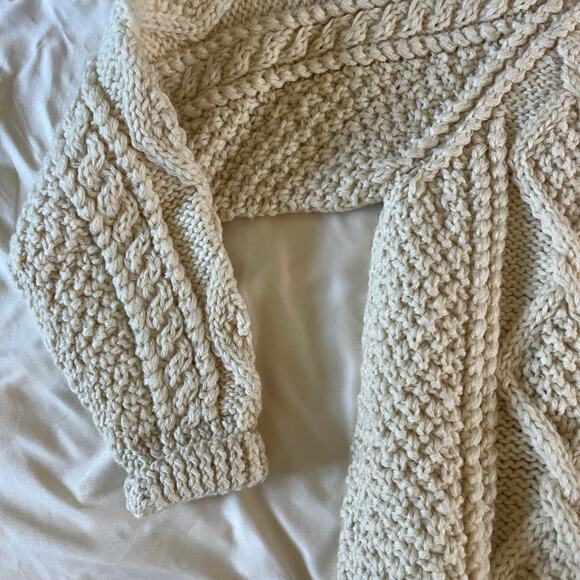 Vtg Cream 100% Wool Hand Cable Knit Pullover Sweater Sz L Irish Fisherman Heavy - Picture 4 of 7